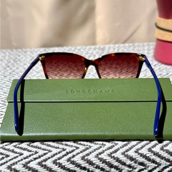 Longchamp Tortoise & Blue Cat-Eye Sunglasses - LO718S 230 - NWOT - Picture 5 of 11
